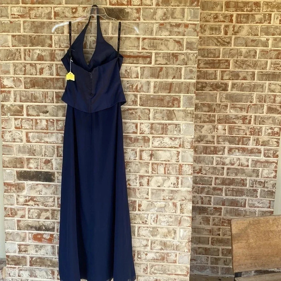 Alfred Angelo Navy Halter Beadwork Maid of Honor Prom Dress - Picture 8 of 15